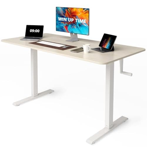Win Up Time Whole Piece Desktop Manual Standing Desk Adjustable Height- Crank Stand Up Desk, Sit Stand Desk with Frame Computer Desk