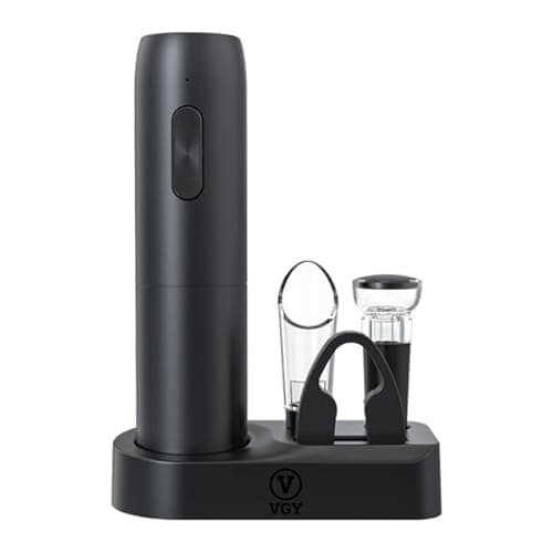 VGY Electric Wine Opener Set, 5 in 1 Rechargeable Automatic Electric Corkscrew with Charging Base, Foil Cutter, Wine Pourer & Vacuum Stopper, Electric Wine Bottle Opener for Home Bar & Wine Lovers