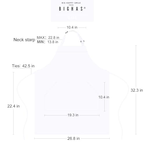 BIGHAS Adjustable Bib Apron with Pocket Extra Long Ties for Women Men, 18 Colors, Chef, Kitchen, Home, Restaurant, Cafe, Cooking, Baking (White) 6