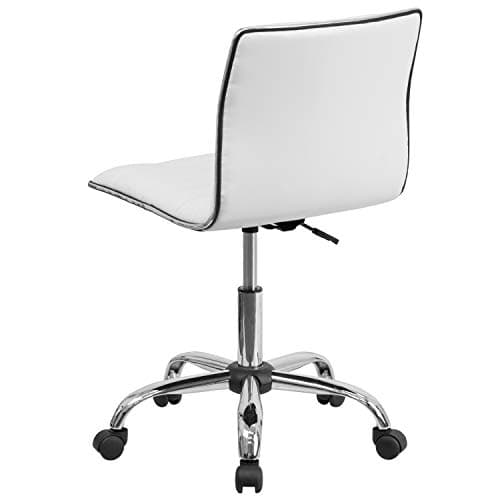 Flash Furniture Alan Low-Back Ribbed Upholstered Vinyl Swivel Desk Chair with Padded Seat, Modern Adjustable Height Padded Office Chair, White 5