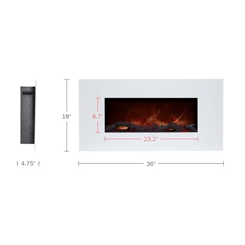 Northwest Wall Mounted Electric Fireplace Heater - 10-Color LED Flame and 3 Media Backgrounds 36-Inch Wall Mounted Fireplace with Adjustable Brightness and Remote (White) 7
