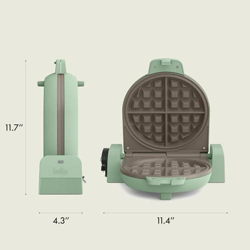 bella Flip-n-Store Waffle Maker with EverGood™ Ceramic Nonstick Coating, Fits-anywhere™ Kitchenware, Power Indicator Light, Cool Touch Handle & Cord Wrap, 7” Wide & 1" Deep Plates, 1000 Watt, Seaglass 8