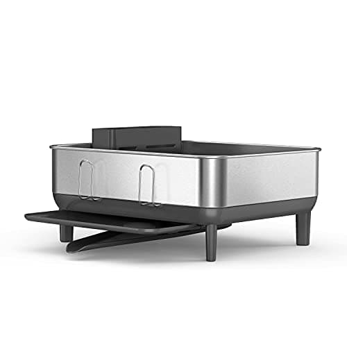 simplehuman Compact Dish Drying Rack with Stainless Steel Frame, 360º Easy Drain Swivel Spout, Utensil Holder, Anti-Residue Coating, Moisture Control Surface, Grey 4