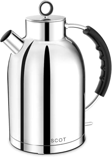 ASCOT Electric Kettle, Electric Tea Kettle Hot Water Kettle Stainless Steel 1.5L 1500W Tea Heater & Boiling Water, Auto Shut-Off and Boil-Dry Protection (Polished Silver)