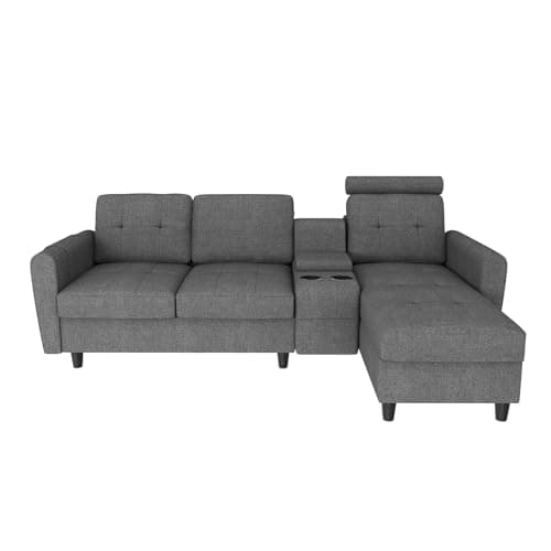HONBAY Convertible Sectional Couch L Shaped Sofa with Cup Holders, Modern Sectional Sofa 4-Seat Sofa with Reversible Chaise, Light Gray 9