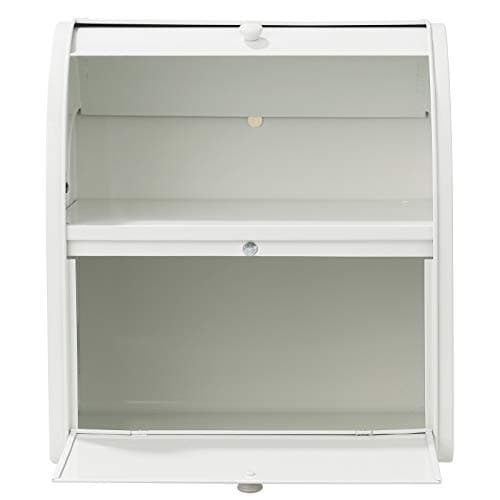 Widousy 2 Layer Metal Bread Boxes, Bread Box Storage Bin Kitchen Container with Roll Top Lid Iron Countertop Containers Metal Food Storage Bread Keeper Large Capacity Home Kitchen Counter, White 9