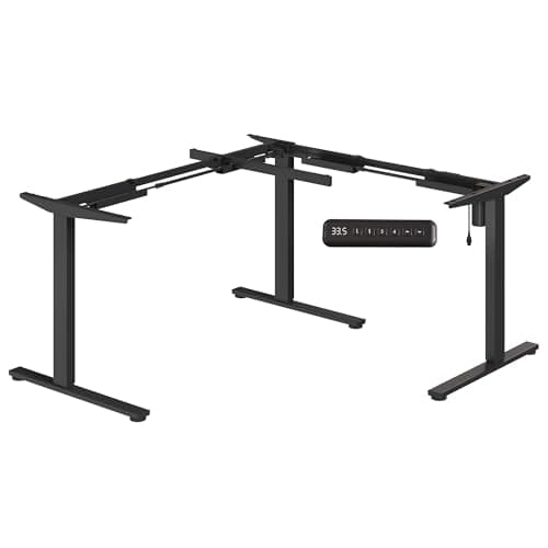 SANODESK Electric Height Adjustable 3-Leg L Shaped Standing Desk Frame, Support up to 220lbs, Sit Stand Ergonomic L Desk Frame Only, Black