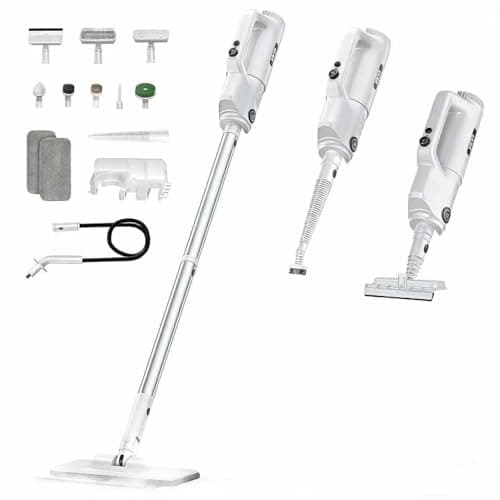 YKYI Steam Mop, Detachable 10 in 1 Multipurpose Steamer with 11 Attachments, Handheld Steam Cleaner for Home, Hardwood Floors, Laminate, Marble, Tile, Grout, Carpet, Windows Cleaning (Light White)