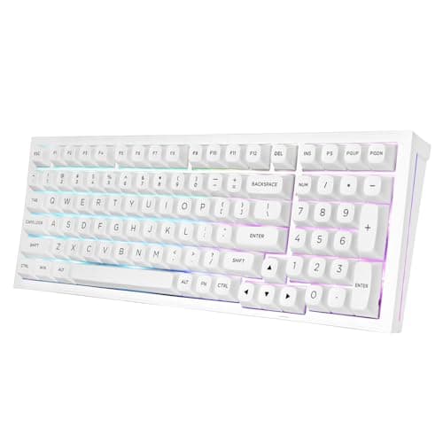 Redragon K723 Wireless Mechanical Gaming Keyboard Creamy, Bluetooth/2.4G/USB-C Wired, RGB Backlit, Hot Swappable Pre-lubed Linear Switches, 96% Custom Gasket Structure for PC/Mac/PS/Xbox,White