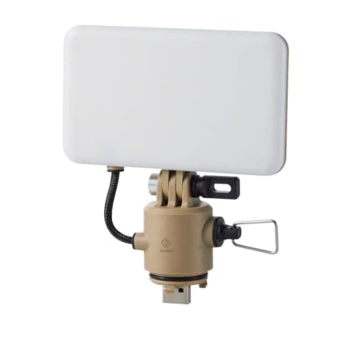 ELECOM NESTOUT Outdoor Camping LED Panel Flashlight w/ Mini Tripod, Dimmable USB Powered LED Light, IP44 Water Dust Resistant, 30-1000 Lumen, Portable Lantern for NESTOUT Power Bank, Beige (Flash-1)