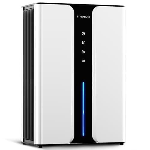 PTHRAOUTA 95oz Home Dehumidifier, (950 sq.ft) Quiet dehumidifier for Bedroom Bathroom with Drain Hose, with Air Reusable Filter Indoor Dehumidifier for Basement RV Closet, White, H10-1