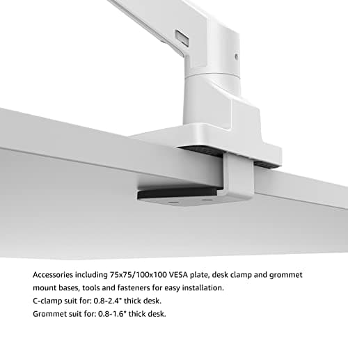 BEWISER Heavy Duty Monitor Arm Mount for 34-49 inches and Ultra 57 inches Screens,Weight Capacity Up to 44 lbs,Full Motion Height Swivel Adjustable Monitor Arm(White) 8