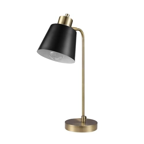 Globe Electric 61000055 18" Desk Lamp, Matte Brass Finish, Black Metal Shade, Adjustable Pivot Joint, On/Off Rotary Switch on Shade, E26 Base, Modern Lamp for Living Room or Home Office