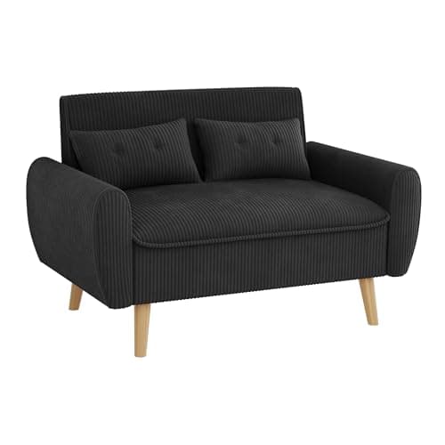 Shintenchi Small Modern Loveseat Couch Sofa, Mid Century Fabric Upholstered 2-Seat Sofa Couch Love Seats Furniture for Small Space,Living Room,Studio,Apartment with 2 Pillows,Black 7