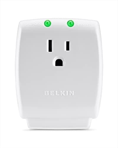 Belkin 1-Outlet Home Series SurgeCube - Grounded Outlet Portable Wall Tap Adapter with Ground & Protected Light Indicators for Office, Charging Brick - White, ABS, 885 Joules
