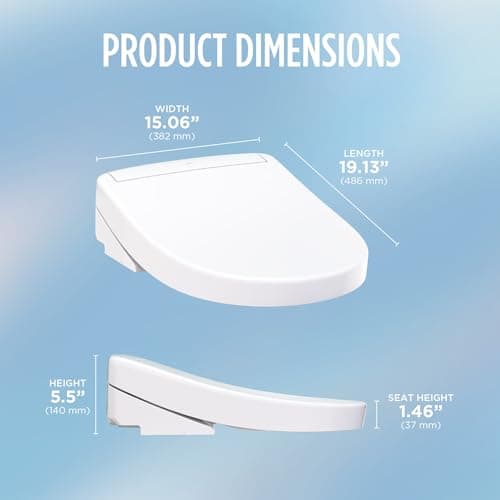 TOTO® WASHLET® S5 Electronic Bidet Toilet Seat with Instantaneous Water Heating, PREMIST and EWATER+ Wand Cleaning, Round, Cotton White - SW3445#01 18