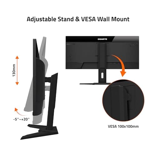 GIGABYTE M34WQ 34" 144Hz Ultrawide-KVM Gaming Monitor, 3440 x 1440 IPS Display, 1ms (MPRT) Response Time, 91% DCI-P3, HDR Ready, 1 Display Port 1.4, 2 HDMI 2.0, 2 USB 3.0, 1 USB Type-C (M34WQ-SA) 5