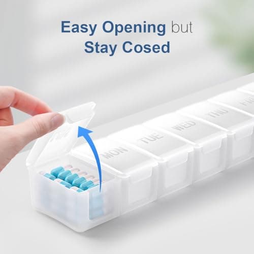 Extra Large Pill Organizer Weekly, KAPENS Daily Pill Case Box Large Capacity Compartments, 7 Day Pill Containers for Medicine Supplements Vitamin Fish Oil, White 5