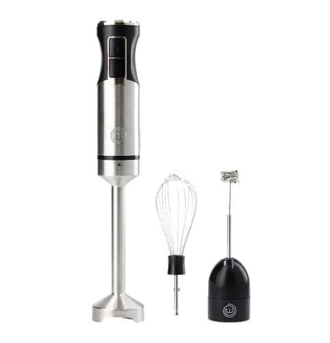 MasterChef Immersion Blender Handheld with Electric Whisk & Milk Frother Attachments, Hand Held Stainless Steel Stick Emulsifier for Making Baby Food, Soup, Puree, Cake, Cappuccino, Latte etc, 400W
