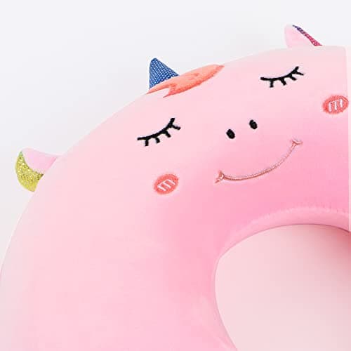 Sexysamba Cartoon Headrest & Neck Pillow for Kids Boys & Girls, Teens, Travel Accessories for Airplane, Car, Recline, Memory Foam Cute Travel Pillow with Sleep Eye Mask - Pink Unicorn 6