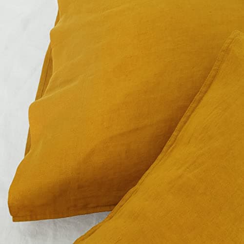 Linen World 100% French Natural Linen Pillowcase Set of 2 - Stone Washed,Moisture-Absorbing Queen Size Pillow Shams (20''x30''),Yellow 7