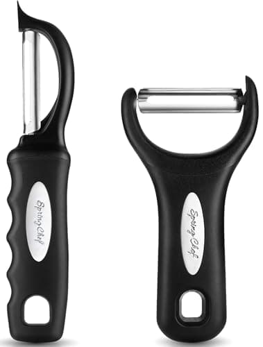 Spring Chef Swivel Vegetable Peeler & Y Potato Peeler for Kitchen with Soft Grip Handles and Ultra Sharp Stainless Steel Blades, Perfect for Veggie, Fruit, Carrot, Apple - Dishwasher Safe - Black