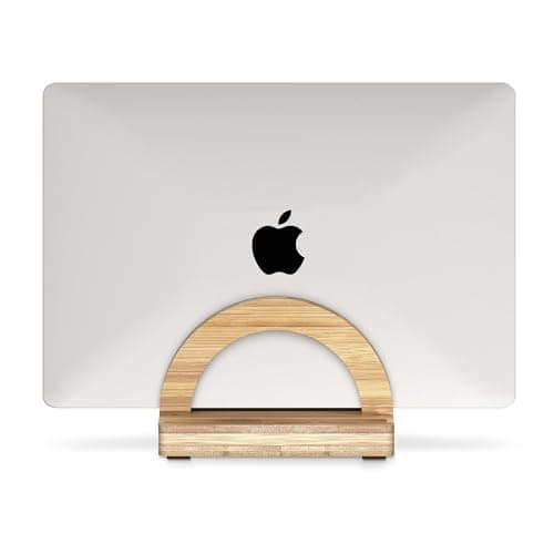 Kothar Premium Wood Vertical Laptop Stand - Adjustable Single Slot Bamboo Holder for MacBook, Dell, HP, and More | Space-Saving Desktop Organizer | Eco-Friendly, Sleek & Durable Design