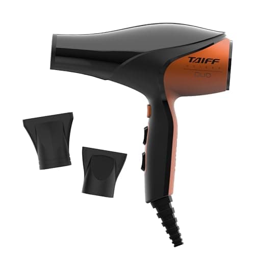 Taiff Unique Duo Professional Hair Dryer – 127V | 1875W Power | AC Motor | Tourmaline + Ionic & Ceramic Technology | Titanium Elements | 2 Concentrator Nozzles (Orange)