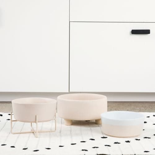 Waggo Simple Solid Dog Bowl and Dog Bowl Stand - Single Iron Stand with Single Ceramic Feeder or Water Bowl (Large, Matte Buttercream) 5