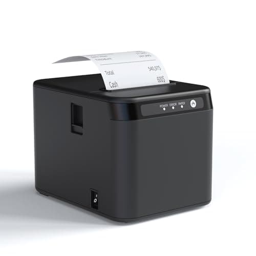BISOFICE 80mm Receipt Printer ESC/POS Thermal Printer Desktop Direct Print USB+LAN Connection High Efficiency with Auto Cutter Large Paper Bin for Shipping Business Restaurant Kitchen Supermarket