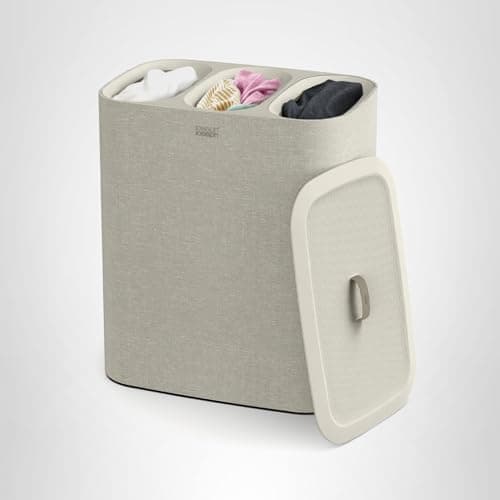 Joseph Joseph Tota Trio 90 liter/23.8 gallon Laundry Hamper Separation Basket with lid, 3 Removable Washing Bags with Handles- Ecru 7