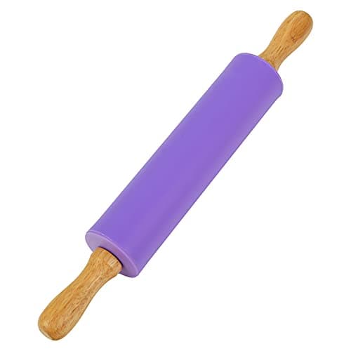 Koogel Rolling Pin for Baking, 12 Inch Non-Stick Silicone Surface, Wooden Handle Rolling Pin for Baking Pies, Pastry, Cookies, Kitchen Essential