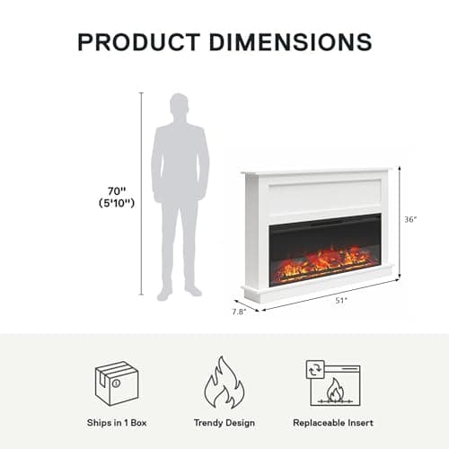 Andehomy 51" Farmhouse Electric Fireplace TV Stand with Mantel, 42" Insert Electric Fireplace Heater with Remote Control, Adjustable 3D Flame Effect, White 3