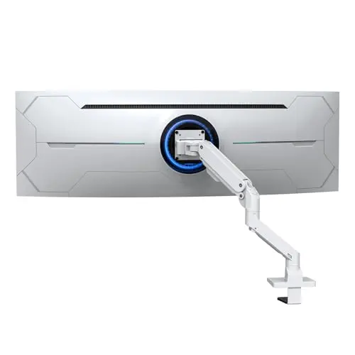 BEWISER Heavy Duty Monitor Arm Mount for 34-49 inches and Ultra 57 inches Screens,Weight Capacity Up to 44 lbs,Full Motion Height Swivel Adjustable Monitor Arm(White)