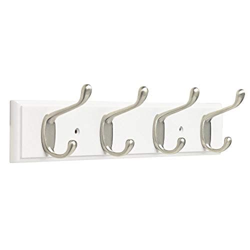 Franklin Brass Heavy Duty (1-Pack) 16" Coat Rack Wall Mount Pure White Hat Rack with 4 Hooks Hanging Hook Rail for Clothes, Towels, Purses, Bags, Kitchen, Entry, Closet Organization FBHDCH4-WSE-R