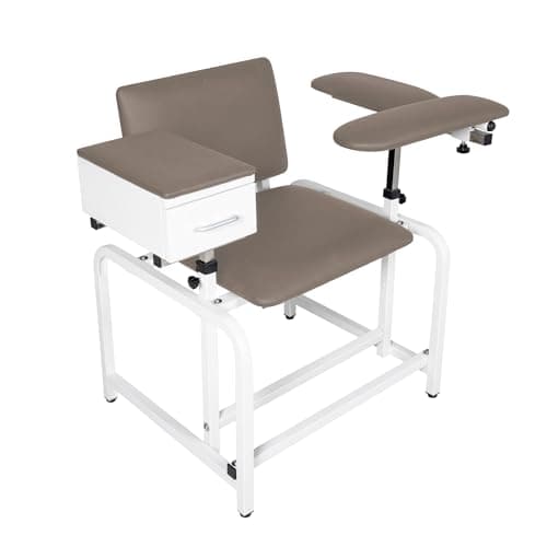 GIRISHIP Phlebotomy Chair with Soft Cushion, Lab Blood Drawing Chair with Storage Drawer, Adjustable Armrests,Brown with Large Drawer 8
