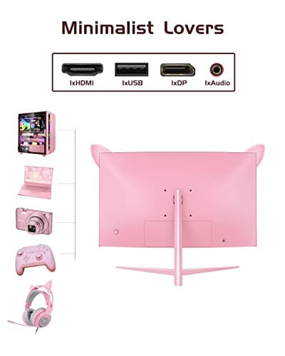 FYHXele FY27QHP Pink Monitor 27 Inch Curved Gaming 165Hz - Support 144Hz 1800R 1ms QHD 2560 x 1440P VA Screen, Built-in Speakers, AMD Free-Sync, HDMI, DP, USB, AUX, Tilt Adjustable 6