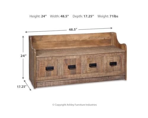 Signature Design by Ashley Garrettville Vintage Distressed Solid Wood Entryway Storage Bench, Brown 3