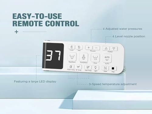 MEJE #001U-Electronic Bidet Seat for Elongated Toilets with Remote Control,Auto Open and Close,Temperature Display Heated Toilet Seat,Warm Air Dryer and Temp Controlled Wash Functions (White) 7
