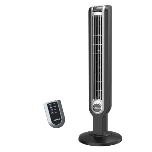 Lasko Oscillating Tower Fan with Remote Control, 3 Quiet Speeds, Timer for Bedroom, Kitchen, Office Use, Black, 36" 2511