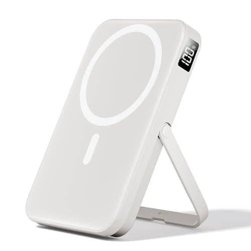 LENUTO 10000mAh Power Bank for Magsafe Battery Pack with PD 22.5W Fast Charge,Foldable Stand Portable Charger, Wireless Charger for iPhone 16/15/14/13/12 Series Travel Essential–(Pearl)