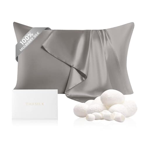 THXSILK 100% Natural Mulberry Silk Pillowcase for Hair and Skin, 22 Momme Pillowcase with Hidden Zipper, Soft Breathable Smooth Both Sided Silk Pillow Cover(Standard 20"x26", Grey)