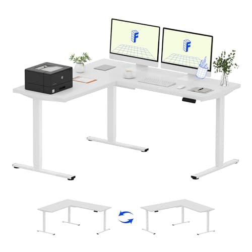 FLEXISPOT L Shaped Standing Desk, 63 x 55 Inch Electric Height Adjustable Corner Desk, Sit Stand Computer Workstation, Preset Controller, Home Office, White Frame with White Top