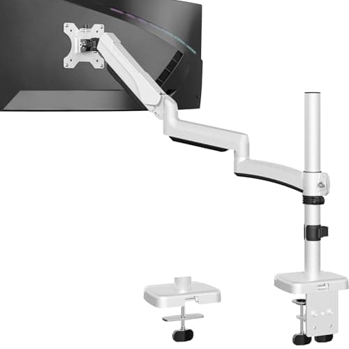 MOUNTUP 27inch Extra Long Monitor Arm, Single Desk Mount for 22-32 inch, Tall Monitor Stand Holds 4.4-19.8lbs, Height Adjustable Monitors Stand for Desk with C-Clamp/Grommet Base, White