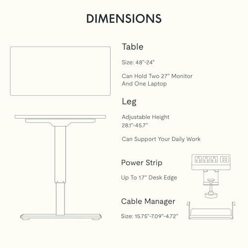 FLEXISPOT EN2 Whole-Piece Standing Desk with Clamp Power Strip, 48 x 24 Electric Stand Up Height Adjustable Desk with Cable Management (White Frame + 48" Maple Top) 7
