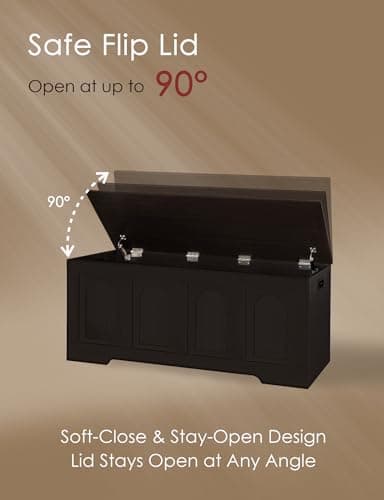 DINZI LVJ Storage Chest, 47.2”Wooden Storage Box with 2 Safety Hinges, Entryway Shoe Bench with Flip-Top, Large Trunk for Living Room, Bedroom, Easy Assembly, Espresso 5
