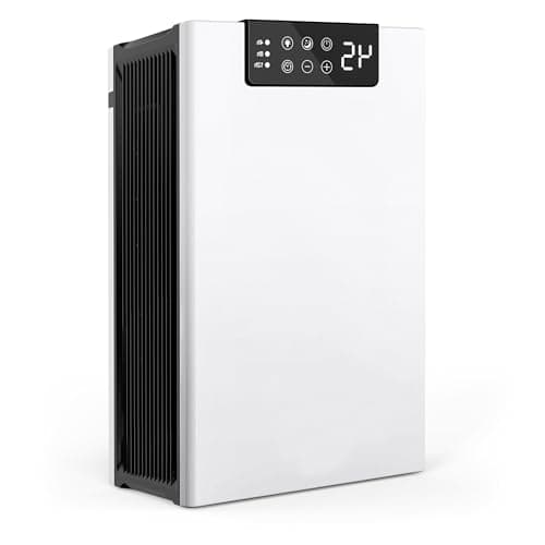 Dehumidifier, 98OZ Dehumidifiers for Home(1000sq.ft), Humidity Display Dehumidifier for Basement Bathroom Bedroom, Auto Shut Off, Washable Filter, Drain Hose, Timer, 7 Ambient Lights, White