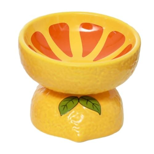 LINSHANMIN Elevated Cat Bowl, Ceramic Tilted Cat Food Bowl for Indoor Cats, Shallow Food Dish Whisker Friendly for Adult Cats and Small Medium Dogs (Yellow).