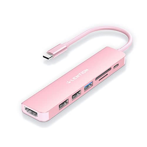 LENTION USB C Hub with 100W Charging, 4K HDMI, Dual Card Reader, USB 3.0 & 2.0 Compatible MacBook Pro, New Mac Air/Surface, Chromebook, More, Stable Driver Adapter (CB-CE18, Rose Gold)