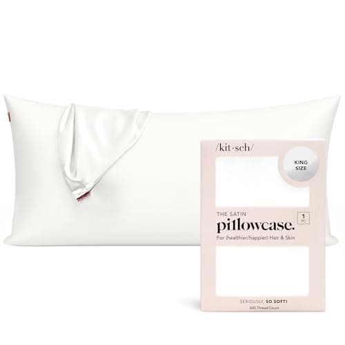 Kitsch Satin Pillowcase with Zipper for Hair & Skin - Softer Than Silk Pillow Cases, Smooth Cooling Satin Pillow Case, Wrinkle-Free, Machine Washable - King Size Satin Pillow Case (19x36) - Ivory
